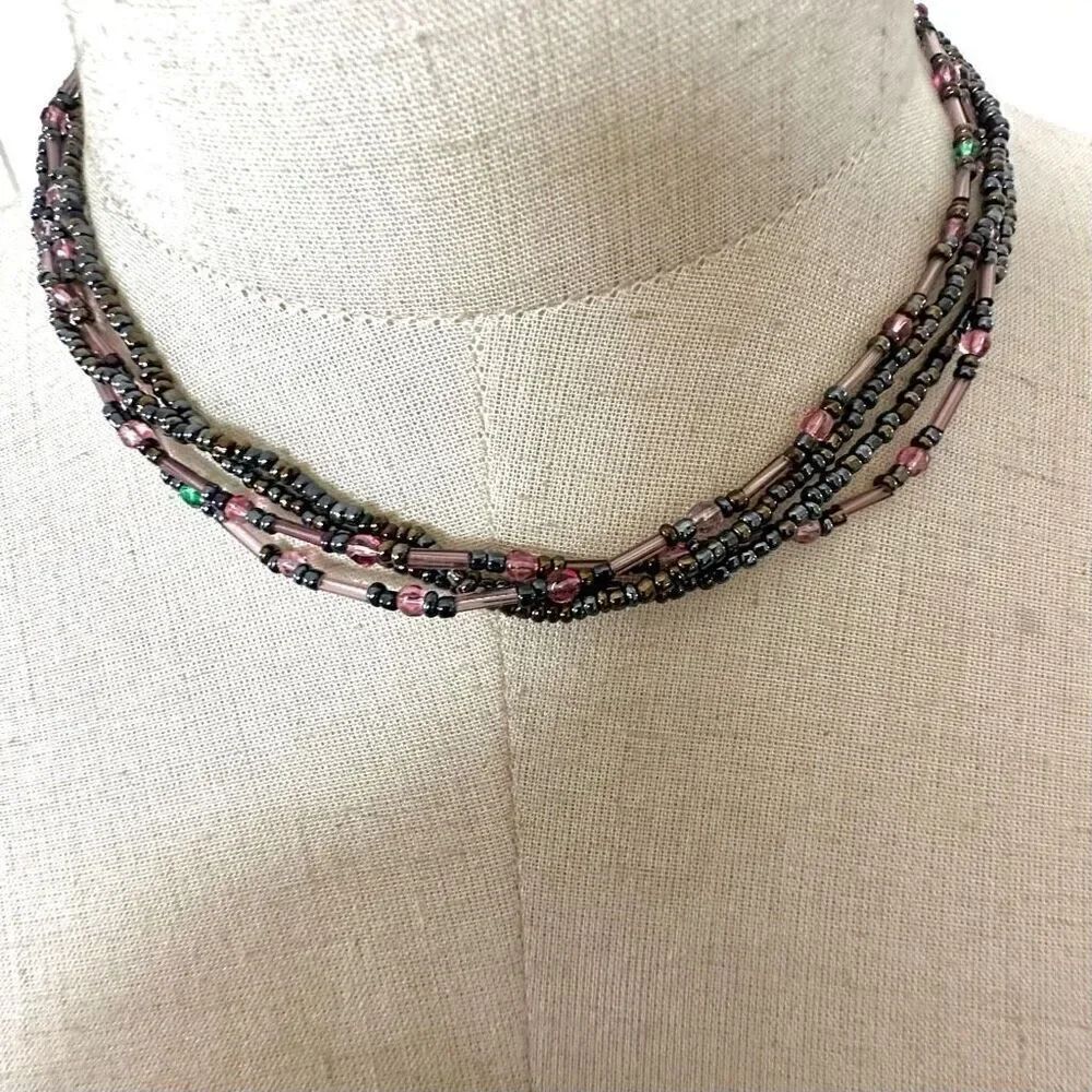 Premier Designs Purple and pink multi strand beaded necklace